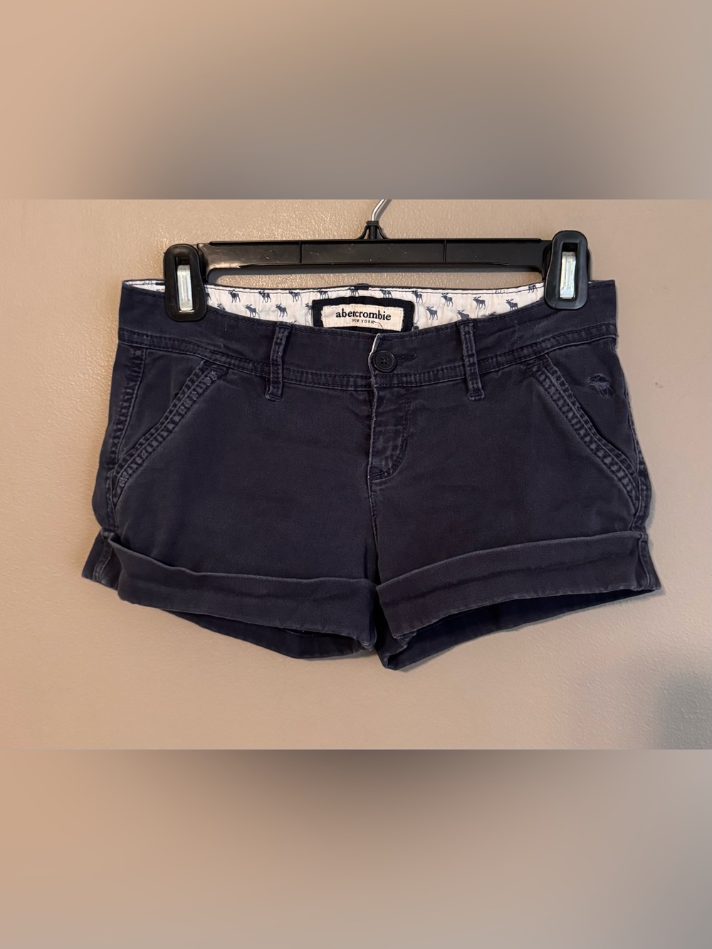 Vintage Y2K  Abercrombie Micro Mini Chino Low Rise Preppy Navy Blue Shorts Sz 24